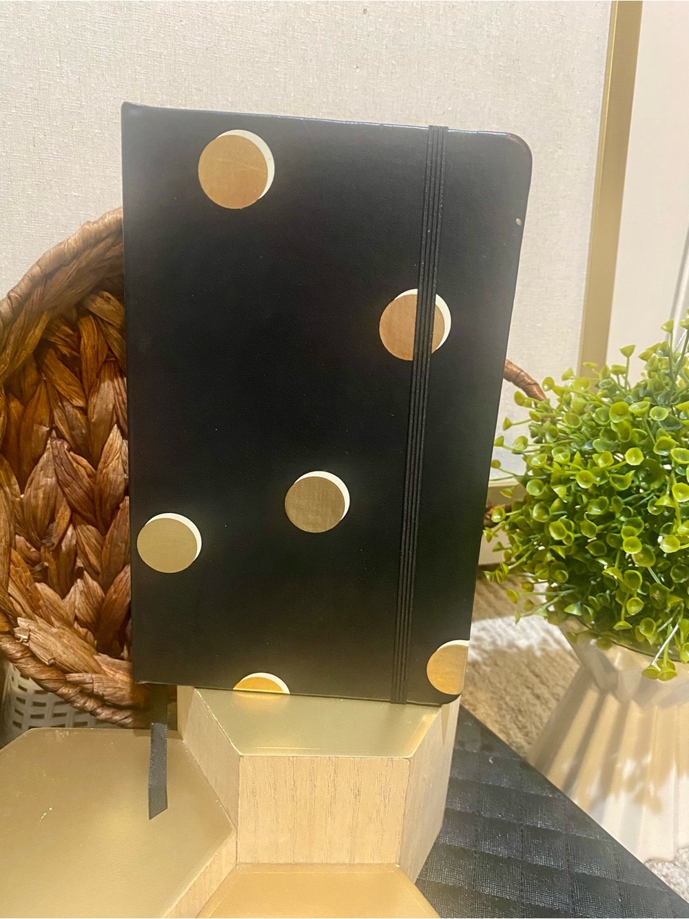 kate spade Black Notebook with Gold Polka Dots